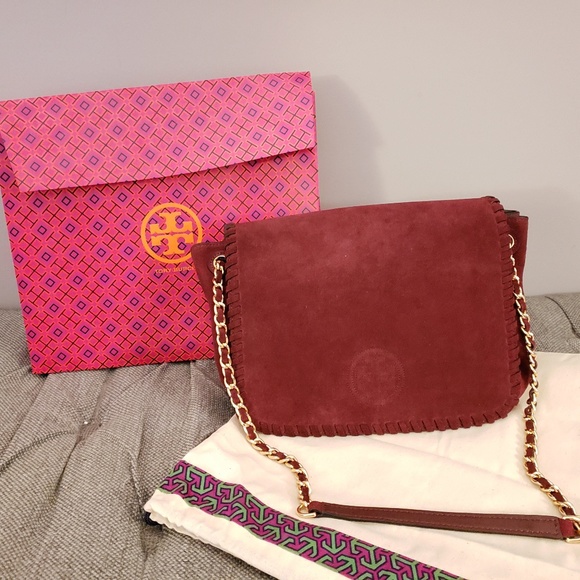 Tory Burch Handbags - Tory Burch Marion Suede Small Flap (Burgundy)